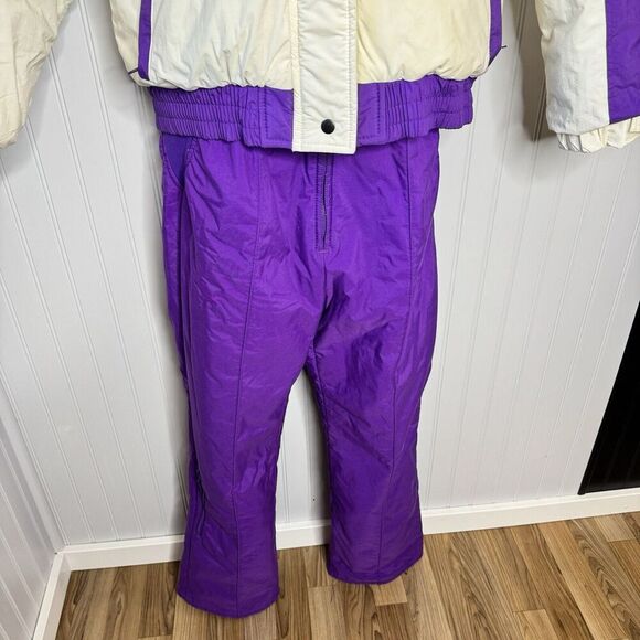 Vintage Sz M 10/12 Purple White Ski Suit Jacket Overall Pants 80s St John’s Bay - Picture 4 of 16